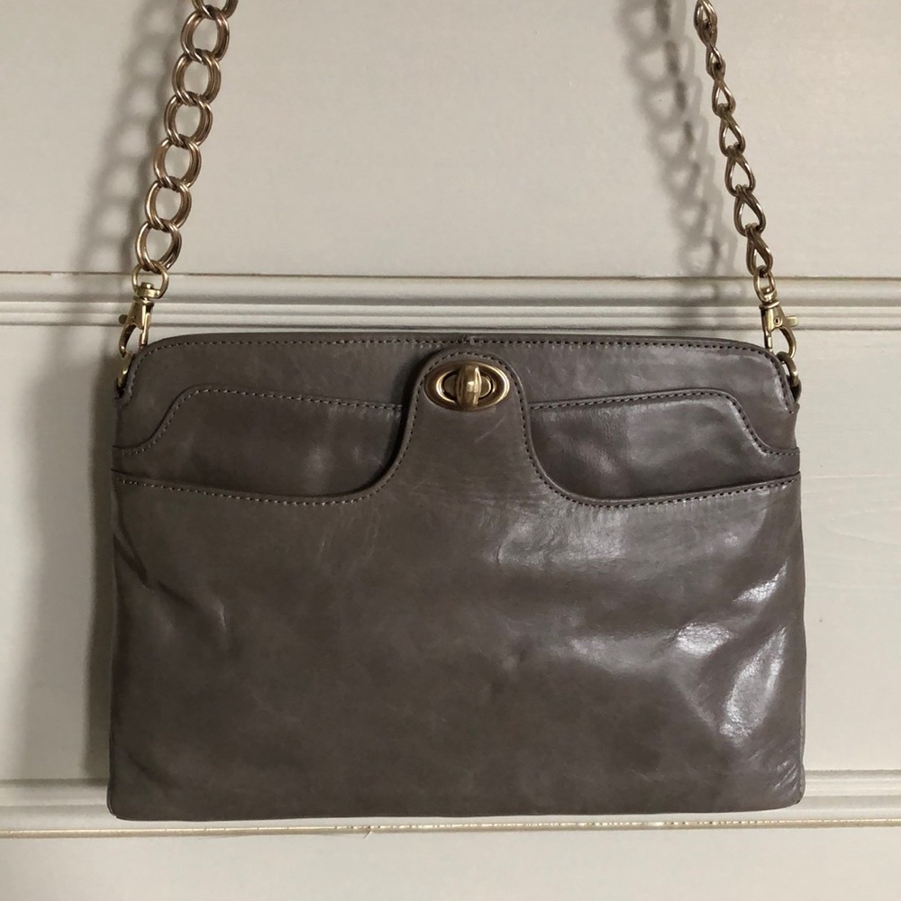 Hobo Brand Gray Leather Clutch Purse Like New